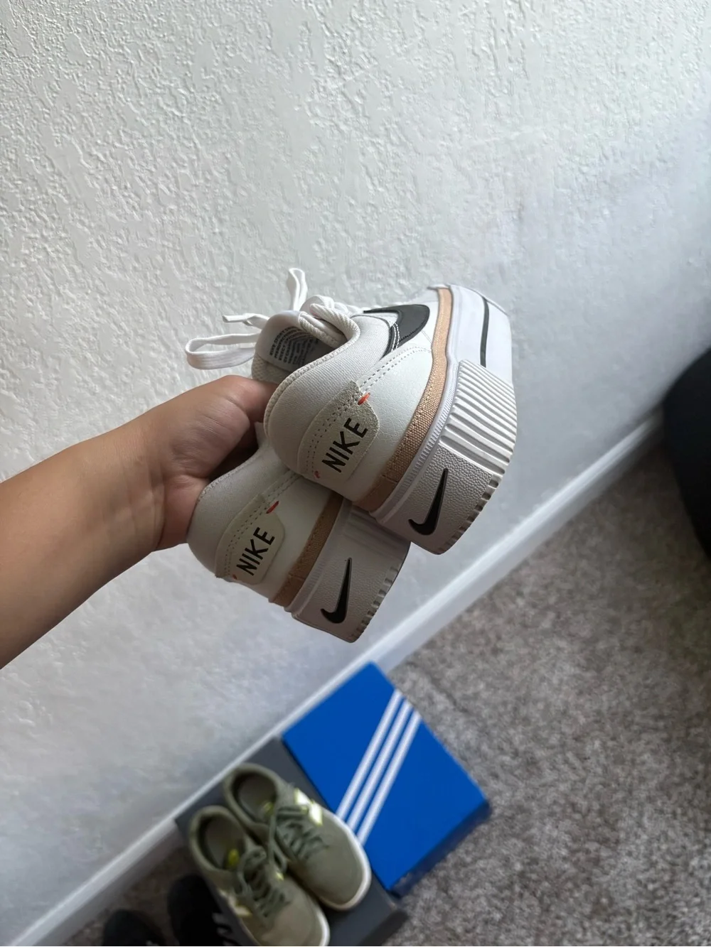 Nike Kids White and Tan Platform Sneakers